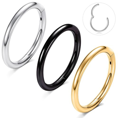 ESHIONER G23 Titanio piercing nariz aro Oro Plata Negro Septum Helix Concha Anillos de Segmento Anillos de Labio Joyería Piercing Tragus 18G 16G Espesor 6MM 8MM 10MM Nostril Piercing 3 Piezas