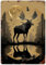 Metallschild mit Vogelmotiven, Vintage-Elch, Wandkunst für Jagd, Boden, Bauernhof, Retro-Erwachsenen-Elch im Wald unter dem Mondlicht, Spiegel, rustikaler dunkler Stil, einzigartige
