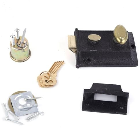 Traditional Nightlatch, Black Exterior Door Lock with Steel Lock Cylinder & 3Pcs Keys for 35mm-55mm Door