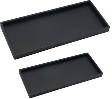 burkfeeg 2 Pcs Bandejas de Baño, Bandeja Rectangular Negra,Bandeja Almacenamiento Baño para Tocador,Fregadero de Cocina Y Bandeja de Silicona para Baño