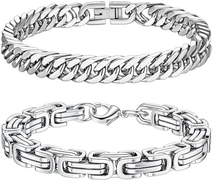 LOCCY Armband Herren, 2 Stück Silber Edelstahl Herrenarmbänder Panzerkette Armband Königskette Armbänder Figaro Armbänder Glieder Link Armkette für Männer Jungs (Set 3 Silber-8mm, Zentimeter, 23)