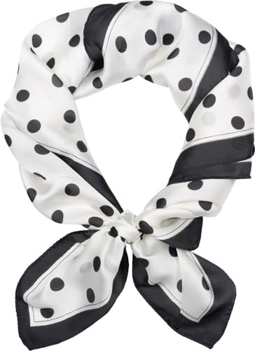 styleBREAKER Damen Halstuch mit Punkte Muster, Tuch Quadratisch Gepunktet, Vierecktuch Polka Dots, Kopftuch 01016234, Farbe:Weiß-Schwarz