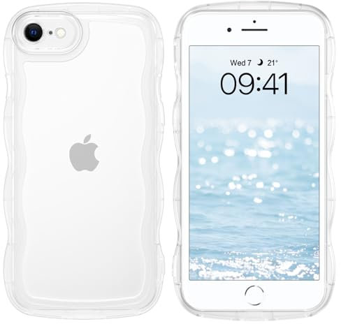 DOMAVER Case for iPhone 7, iPhone 8, iPhone SE Case(2020/2022) with Cute Curly Wave 4.7 inch, Soft TPU Silicone Slim Fit Shockproof Phone Case for Girls Women Men, Full Body Protective Cover, Clear