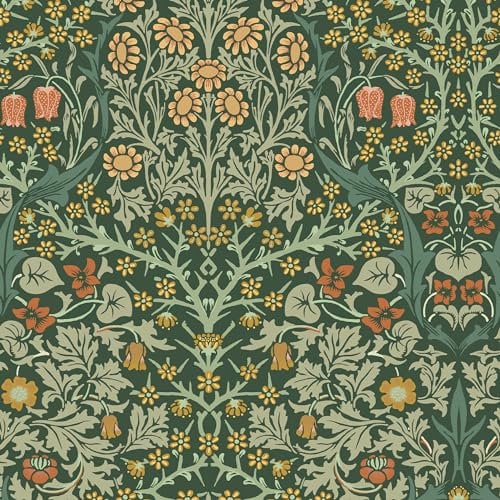 Papier peint intissé William Morris Blackthorn Deep Green 1005 x 52cm Vert | Revêtement Mural, Tapisserie | Ambiance Facile à poser et à enlever