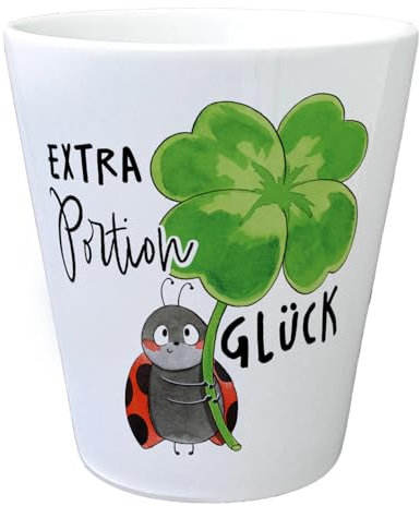 Marienkäfer Blumentopf mit Spruch Extra Portion Glück Marienkäfer Topf mit Klee Pilz Glücksbringer Grüße für Gesundheit im Frühling