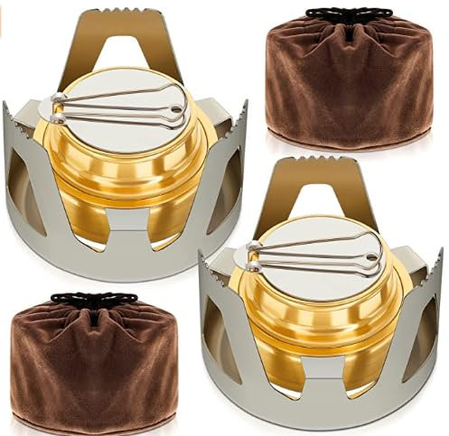 2 Pack Mini Alcohol Stoves, Ultralight Portable Spirit Burner Furnace, Camp Stove with Aluminum Stand, Grey Alcohol Fuel Stove for Outdoor Backpacking Hiking Camping Survival Picnic Cooking