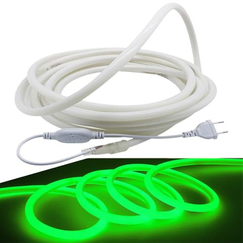 FOLGEMIR 5m Neon Seil Strip Rund, 360° Lumineszenz Grün, LED flexibler Streifen ohne Lichtpunkte, 220V helle 2835 LED Band, IP65 wasserdicht für Garten Party Hochzeit Deko