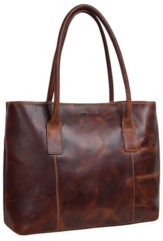 STILORD Janita Sac Ordinateur 15,6 Douanes Cuir Femme Grand Sac d'affaires Sac à Bandoulière Office Bag Sac à Main Vintage en Cuir Véritable Couleur:Prestige - Marron