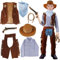 Déguisement Cowboy Enfant, 7 Pièces Western Cowboy Costume Accessoires Enfants avec Cowboy Chapeau Vest Chemise Pantalon Bandana Jouet Pistolets pour Carnival Halloween Party Cosplay Dress Up