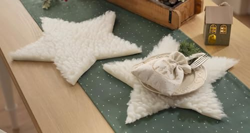 Dekoleidenschaft 2X Dekofell Stern in Creme, Ø 40 cm, Kunstfell, Tischdeko, Sitzauflage in Felloptik, Lammfell-Imitat, Moderne Stuhlauflage