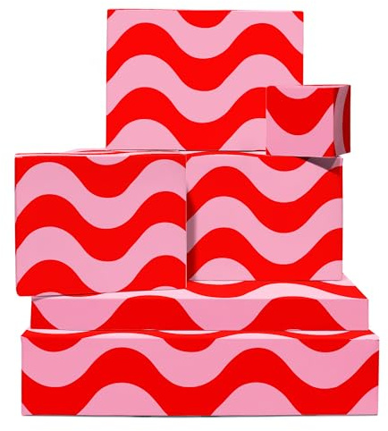 Geschenkpapier Rosa und rot – Wellenmuster – 6 Bögen Geschenkpapier für Männer und Frauen – Geburtstag, Weihnachten, Jahrestag – mit Aufklebern – recycelbar – von Central 23