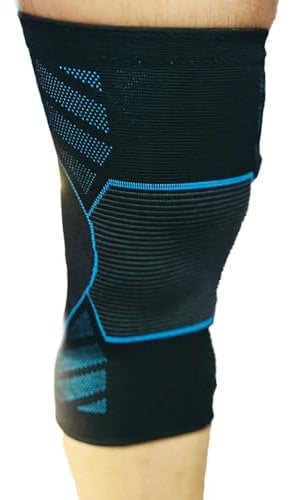 360 RELIEF Kniebandage Männer und Damen - 2 Stück Kniestütze für Sport, Gym, Joggen, Kraftsport - Meniskus Kompressionsbandage L Schwarz/Grau mit Wäschenetz