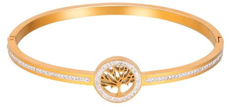 Eigso Or 18 carats Vie de l'Arbre Pendentif Bracelet pour Femme Acier inoxydable Manchette Bracelet pour Femme Homme