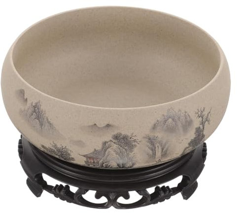 QmjdDymx Ceramic Lotus Bowl Planter, Round Lotus Bowls For Planting In Water Indoors, 6.5 Inch Decorative Chinese Style Bowl Planter With Base, Outdoor/Indoor Large Planter Pots