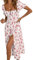 Robe Ete Femme Mi Longue Fluide Légère Robe Longue Femme Ete Fleurie col Carré Robe Longue Boheme Manches Courtes Robe Femme Chic Et Elegant Pas Cher Debardeur Robe Rose Vif L