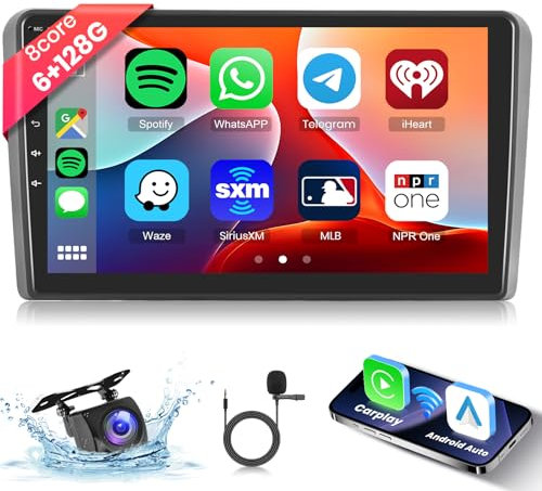 [6G+128G] 8-Core Autoradio für Audi A3 2003-2012/S3 2006-2012/RS3 2011-2012 mit Wireless Carplay Android Auto, Hodozzy 9 Zoll Touchscreen Android Autoradio mit Bluetooth Navi,WiFi USB,DSP,FM/RDS Radio