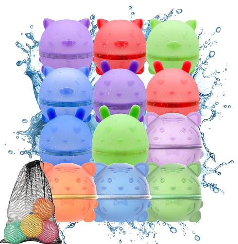 Wasserbomben Wiederverwendbar Magnet, 12 Stück Selbstschließend Silikon Magnetische Wasserbomben mit Netzbeutel, Tiermodellierung Magnetische Wasserbomben für Kinder, Erwachsene, Strand, Poolparty