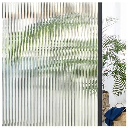 Lifetree Reeded Glass Window Film Privacy: 3D Decorative Vinyl Window Privacy Film Static Cling UV Blocking for Glass Windows Door (Frosted, 44.5 * 200cm)
