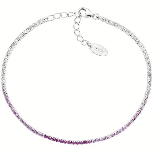 Amen Bracciale Unisex Collezione Tennis Mania. Gioiello Realizzato in Argento 925 di Colore rodio e zirconi Multicolor Fucsia e Bianchi. Lunghezza: 17 + 3 cm. La referenza è BT1DEBFU17
