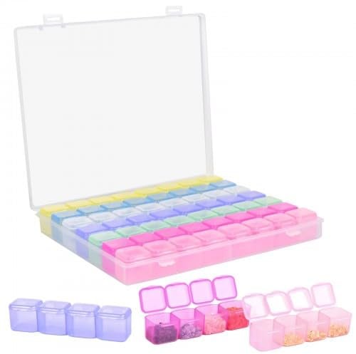 volumoon 56 Fächer Schmuckkästchen, Kleinteile Aufbewahrungbox, Abnehmbar, Kunststoff Diamant Stickerei Box, Sortierbox, Multifunktional Organizer für Perlen, Ohrringe, Schmuck (7 Farben)