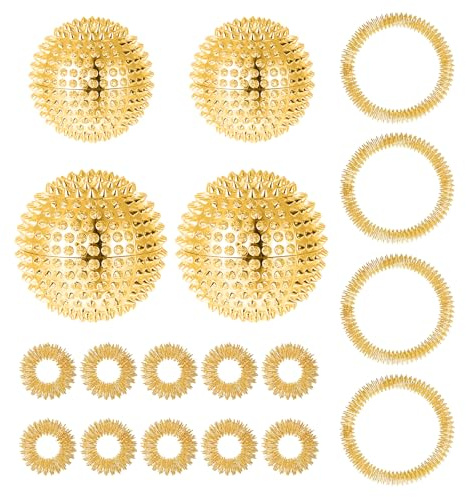 18 Stück Skills Set – 4 Igelball, 4 Akupressur Armband, 10 Akupressurringe – Magnetisches Massageball Igelball Set, Skills Borderline Akupressur Ball Ideal für Stressabbau, Handmassage(Gold)