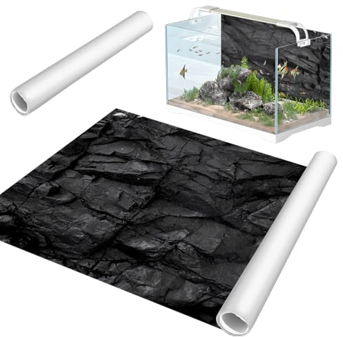 RANJIMA Aquarium Poster, Schwarzer Felsen Vinyl Hintergrund aus PVC Statisch Haftender Aquarium Hintergrund Generisch Aquarium Rückwandfolie Selbstklebende Foliefür Aquarium Rückwand Terrarium120*40cm