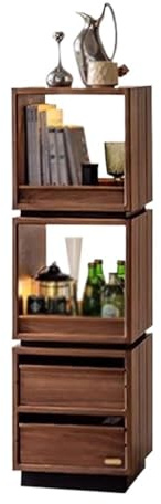 Modern Rotatable Bookcase with Double Drawers, Iron Turntable Storage Shelf, Rectangle Design, Ideal for Home Office & Study Supplies