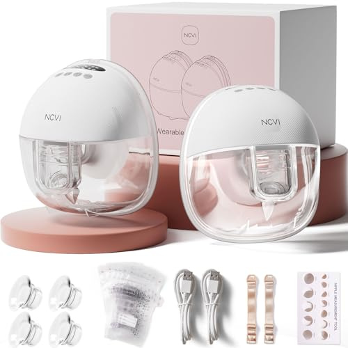 NCVI Elektrische Milchpumpe Tragbar Freihändig, Leise Milchpumpe elektrisch mit USB-Aufladung, 4 Modi 9 Stufen für unterwegs & Reisen, Weiß (2Packs)