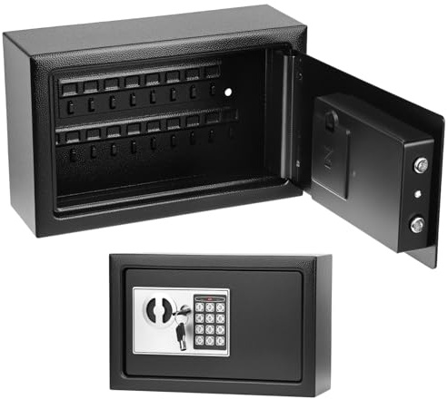 QWORK® Schlüsseltresor mit Elektronikschloss, 32 Schlüsselhaken, 31 x 20 x 10 cm, Hohe Sicherheit Stahlkonstruktion