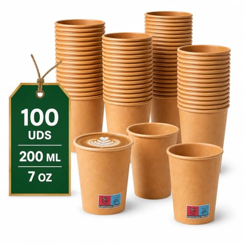 LAN&LAN – Lot 100 Gobelets Jetables en Carton pour Café – Résistants à la Chaleur & Confortables en Main – Gobelets Café à Emporter pour Cafés, Boulangeries & Événements (200ml)