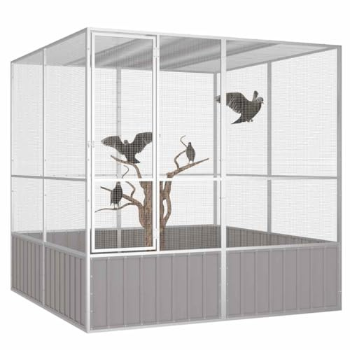 Voliere für Vögel, großer Vogelkäfig für den Außenbereich, für Wellensittiche, Papageien, Grau, 213,5 x 217,5 x 211,5 cm, verzinkter Stahl