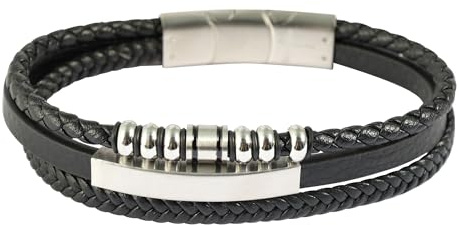 Akzent Armband Herren - Premium Armband Herren in Schwarz aus Kunstleder, 100% Wasserfest & Hautverträglich