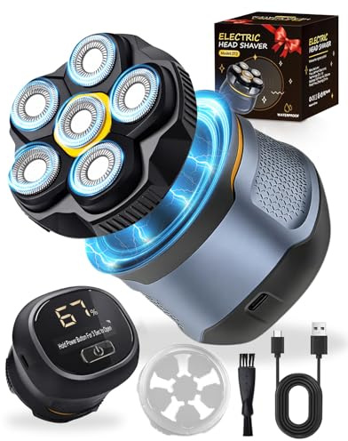 Glatzen Rasierer Herren, 2026 Verbessert Glatzenrasierer 6D mit Magnetischen Scherkopf, IPX7 Wasserdicht Kopf Rasierer Herren, Nass und Trocken Glatzen Rasierer mit LED Anzeige, Typ-C-Schnellladung