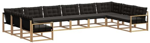 vidaXL Outdoor-Sofagarnitur mit Kissen 10 pcs Weiß und Schwarz, Gartenmöbel-Set, modernes modulares Sofa, langlebige Couch, ergonomisches Design, schicke Terrassen-Sitzmöbel