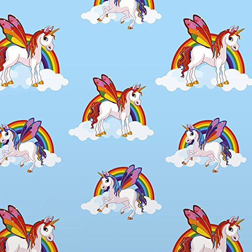 Rainbow Unicorn Wallpaper Girls Multicoloured Pony Bright Kids Feature Wall (Blue)
