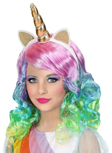 W WIDMANN MILANO Party Fashion - Kinderperücke Einhorn | Buntes Kunsthaar mit Haarreifen, Horn und Ohren, Kostümzubehör für Karneval, Halloween und Mottoparty