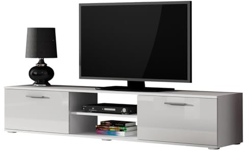 Mirjan24 TV Lowboard 180 Soho S3, Farbauswahl, TV Schrank, Tisch, Fernsehschrank, Fernsehtisch, TV Bank, TV Möbel (Weiß/Weiß Hochglanz)
