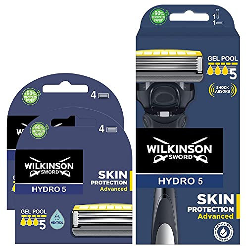 Wilkinson Sword Hydro 5 Sense Energize Rasierer + 8 Ersatzklingen, Minze Energize: Rasierer mit 5 Klingen mit Stoßdämpfer