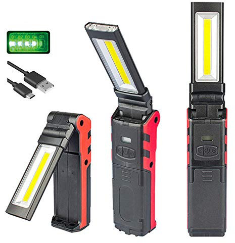WINDFIRE Lampada da Lavoro a LED, 3000 LM Ricaricabile USB con Base Magnetica e Gancio per Appendere, Lampada da Lavoro a COB Luminosità Regolabile per Campeggio/Riparazione di Auto
