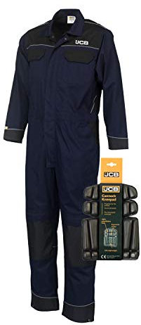 JCB Trade Coveralls Mens Heavy Duty Overalls Boilersuit Mechanics with Kneepads (Small, Navy Blue)