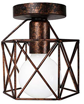 iDEGU Vintage Deckenleuchte Industrielle Deckenlampe Ø15 cm Geometrisches Käfig Design Lampenschirm Mini Deckenleuchte E27 Beleuchtung für Schlafzimmer Küche, Rost