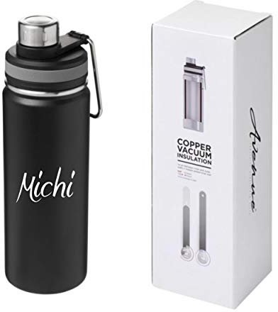 Schmalz® Isolierflasche GESSI 590 ml vakuumisolierte Trinkflasche aus Kupfer Edelstahl mit Kupferisolierung auslaufsicher BPA-Frei (schwarz, mit Gravur)