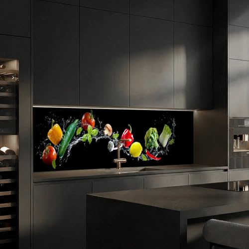 dedeco Küchenrückwand Obst & Gemüse V1 280x60cm PVC 5mm UV glänzend | Wasserfeste Küchenrückwand, 5 mm Hartschaum-PVC, UV-Lack glänzend – fugenloser Fliesenersatz, Spritzschutz für Herd & Spüle