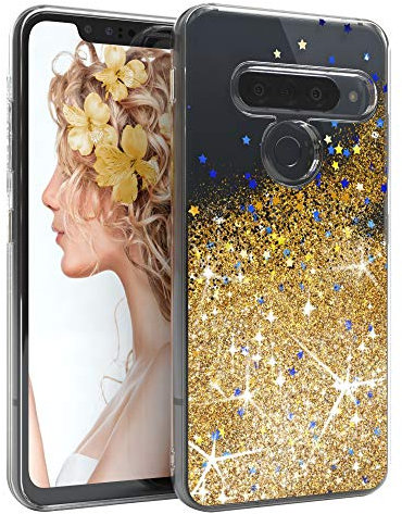 EAZY CASE Hülle kompatibel mit LG G8 ThinQ Schutzhülle mit Flüssig-Glitzer, Handyhülle, Schutzhülle, Back Cover mit Glitter Flüssigkeit, TPU/Silikon, Transparent/Durchsichtig, Gold