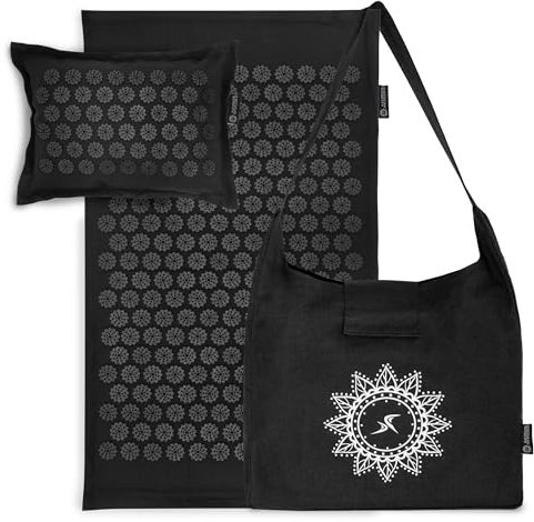 ProsourceFit Ki Acupressure Mat and Pillow Set with Linen for Back/Neck Pain Relief and Muscle Relaxation, Black Pearl
