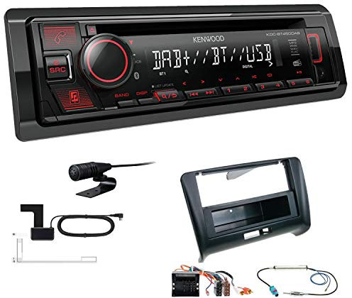 Kenwood KDC-BT450DAB 1-DIN DAB Autoradio Bluetooth CD USB AUX Einbauset kompatibel mit Audi TT 2006-2014 schwarz kein Bose