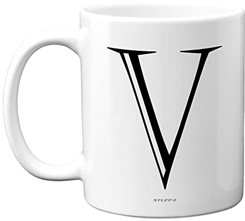 Stuff4 Personalised Alphabet Initial Mug - Letter V Mug, Gifts for Him Her, Fathers Day, Mothers Day, Birthday Gift, 11oz Ceramic Dishwasher Safe Anniversary, Valentines, Christmas, Retirement
