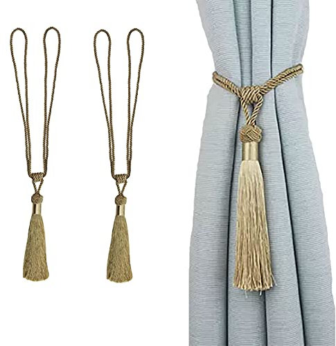 jghcsz Curtain Tiebacks Handmade Rope Tassel Tie Backs Curtain Holdbacks Curtain Ties for Office Home Decorative Drapery Set of 2 Gold