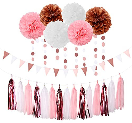Party-Dekorationsset, 23 Stück, Papierblumen, Banner, Flaggen, Kreis, Banner, Quasten, Girlande, Geburtstag, Bachelorette, Baby, Brautparty, Geschlechtsoffenbarung, Verlobungsdekorationen