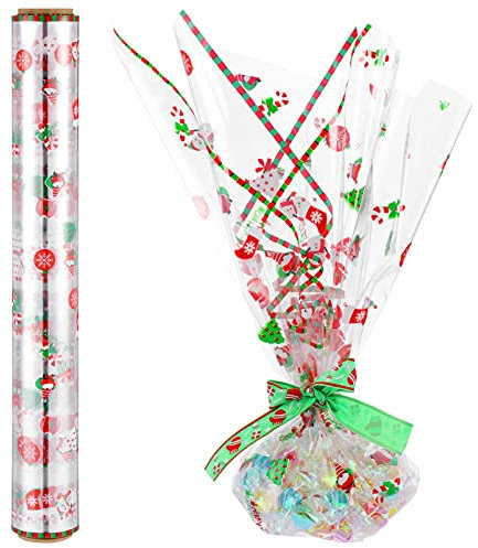 Weihnachten Zellophan Wrap Rolle Weihnachten Zellophan Taschen Santa Claus Cello Candy Goodie Behandeln Taschen Zellophan Verpackung Blatt Rolle für Weihnachten Körbe Kunst